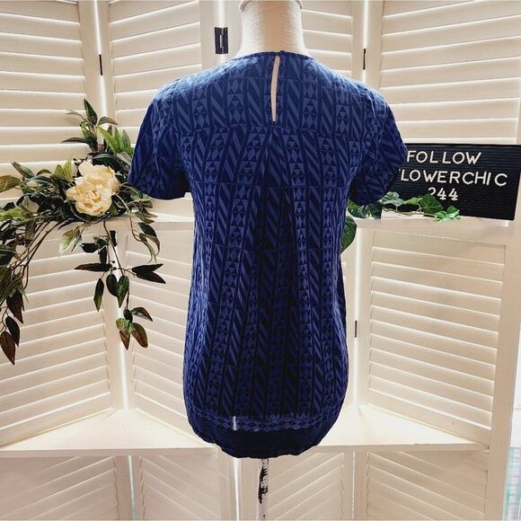 MADEWELL 100% SILK BLUE GEOMETRIC BLOUSE SIZE XS - Picture 5 of 6